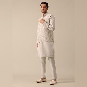 NWT KALKI Ash Grey Jacket And Kurta Set With Floral Motifs size 36 / small mens